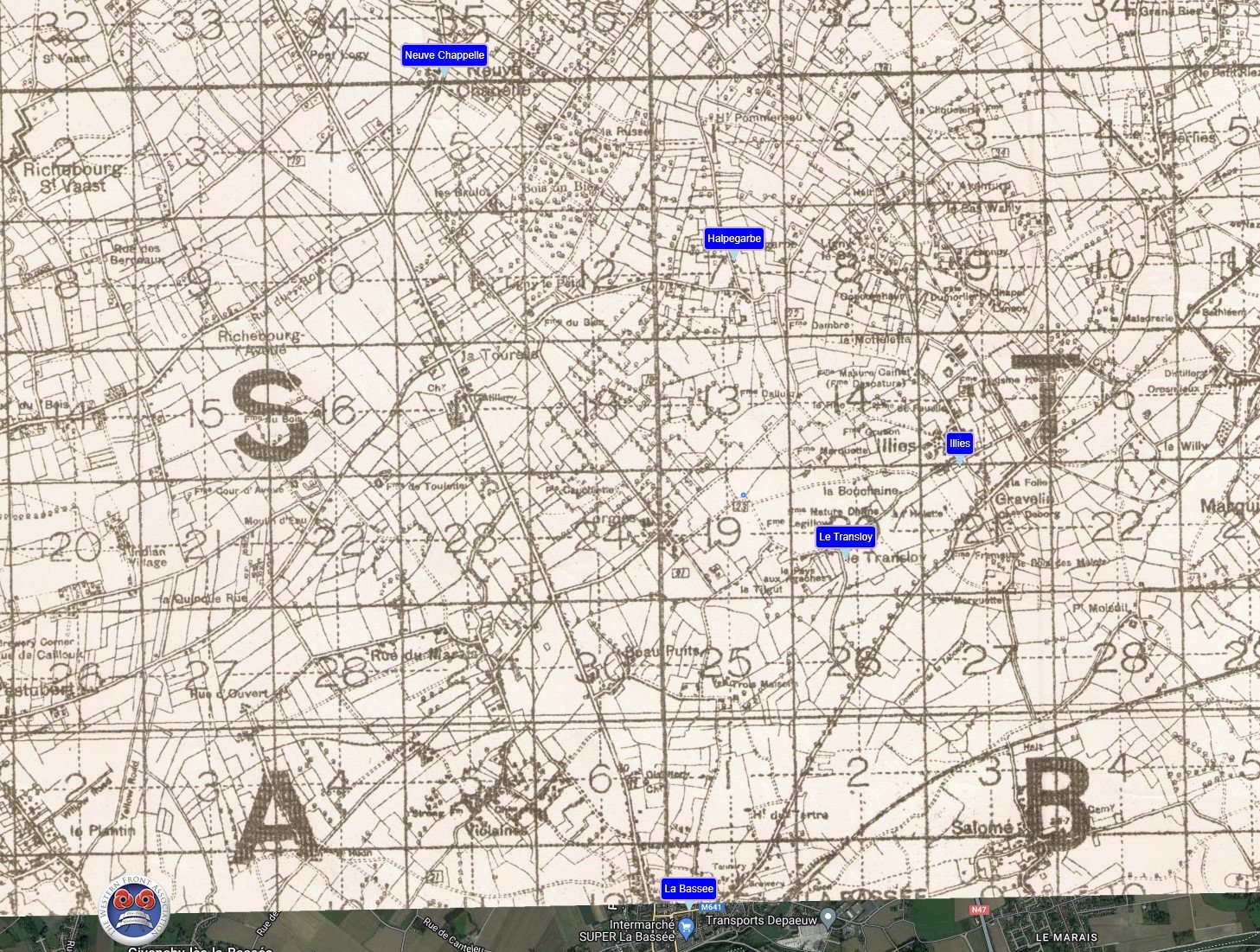 A map with letters and numbers Description automatically generated
